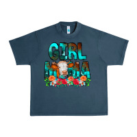 Midnight Navy Girl Mama Flowers Cow Urban Heavy Tee - CowCowDesign