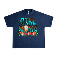 Navy Girl Mama Flowers Cow Urban Heavy Tee - CowCowDesign