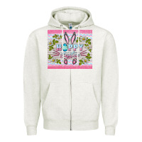 Oatmeal Heather happy easter bunny Zipper Hoodie - BarkalooDesign