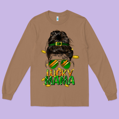 Lucky Mama St. Patricks Day Long Sleeve Tee Designed By Fadigitalartstudio