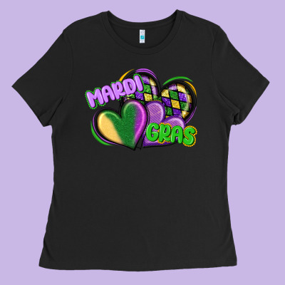 Mardi Gras Heart Ladies Tee Designed By Cowgirlartshop