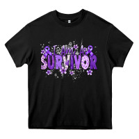 Black I am a survivor purple ribbon Heavy Core Tee - NancyCooperArtShop