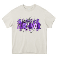 Cream I am a survivor purple ribbon Heavy Core Tee - NancyCooperArtShop
