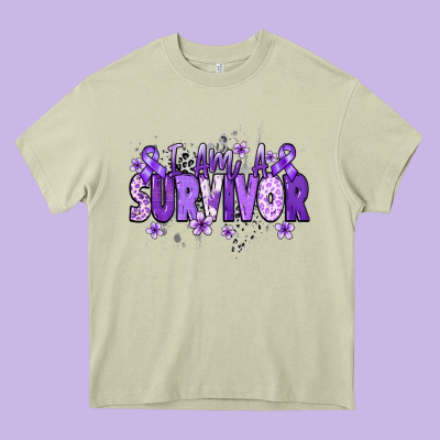 I Am A Survivor Purple Ribbon Heavy Core Tee Designed By Nancycooperartshop