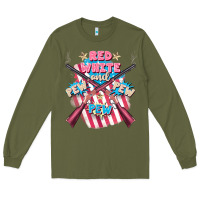 Army Green Red white and pew pew pew Long Sleeve Tee - FaDigitalArtStudio