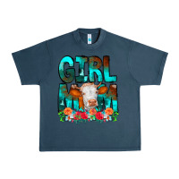 Midnight Navy Girl Mom Cow Flowers Urban Heavy Tee - CowCowDesign