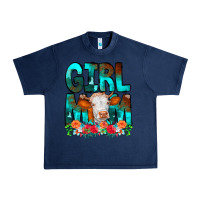 Navy Girl Mom Cow Flowers Urban Heavy Tee - CowCowDesign