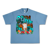 Pebble Blue Girl Mom Cow Flowers Urban Heavy Tee - CowCowDesign