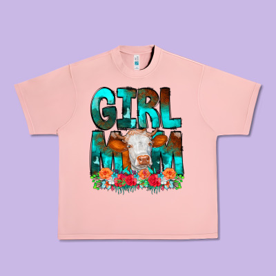 Girl Mom Cow Flowers Urban Heavy Tee Designed By Cowcowdesign