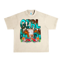 Sandshell Girl Mom Cow Flowers Urban Heavy Tee - CowCowDesign