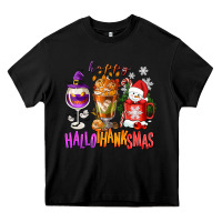 Black Happy Hallothanksmas wine glass and coffee Heavy Core Tee - NancyCooperArtShop