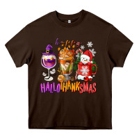 Chocolate Brown Happy Hallothanksmas wine glass and coffee Heavy Core Tee - NancyCooperArtShop