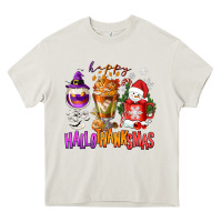 Cream Happy Hallothanksmas wine glass and coffee Heavy Core Tee - NancyCooperArtShop