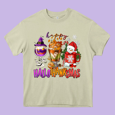 Happy Hallothanksmas Wine Glass And Coffee Heavy Core Tee Designed By Nancycooperartshop