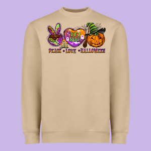 Peace Love Halloween Heavyweight Sweatshirt Designed By Barkaloodesign