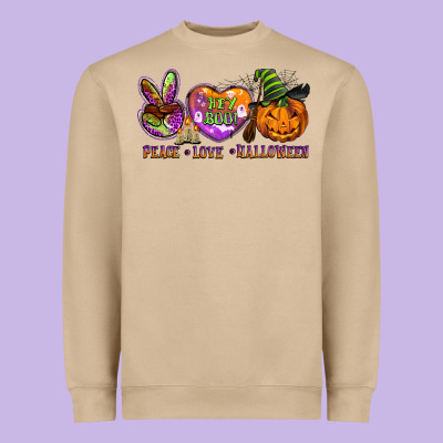 Peace Love Halloween Heavyweight Sweatshirt Designed By Barkaloodesign