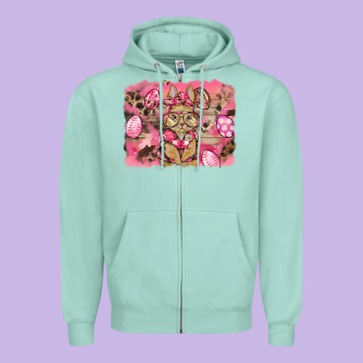 Pink Camouflage Bunny Background Zipper Hoodie Designed By Barkaloodesign