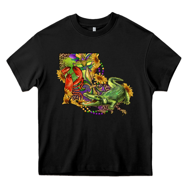 Louisiana Map With Mardi Gras Crocodile Heavy Core Tee by RanaPortraitStore | Teevron