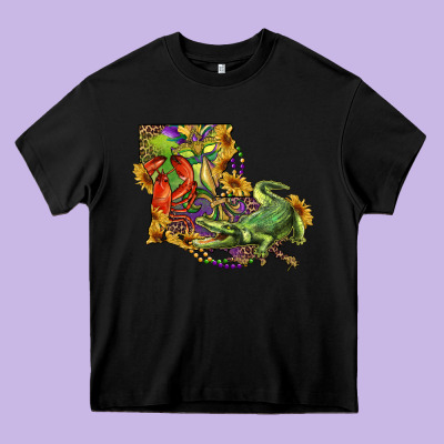 Louisiana Map With Mardi Gras Crocodile Heavy Core Tee Designed By Ranaportraitstore