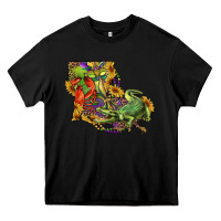 Black louisiana map with mardi gras crocodile Heavy Core Tee - RanaPortraitStore