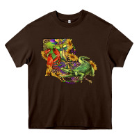 Chocolate Brown louisiana map with mardi gras crocodile Heavy Core Tee - RanaPortraitStore