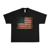 Black American Flag With Leopard Frame Urban Heavy Tee - CowCowDesign