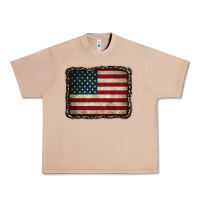 Burro American Flag With Leopard Frame Urban Heavy Tee - CowCowDesign