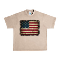 French Oak American Flag With Leopard Frame Urban Heavy Tee - CowCowDesign