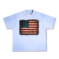 Grape Ice American Flag With Leopard Frame Urban Heavy Tee - CowCowDesign