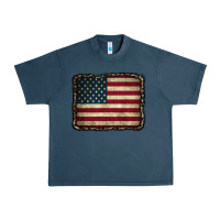Midnight Navy American Flag With Leopard Frame Urban Heavy Tee - CowCowDesign