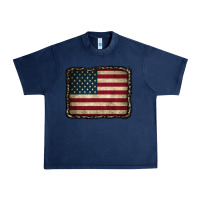 Navy American Flag With Leopard Frame Urban Heavy Tee - CowCowDesign
