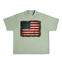Oil Green American Flag With Leopard Frame Urban Heavy Tee - CowCowDesign