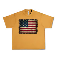Peanut Butter American Flag With Leopard Frame Urban Heavy Tee - CowCowDesign