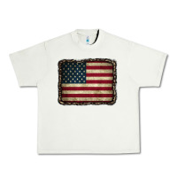 Pistachio American Flag With Leopard Frame Urban Heavy Tee - CowCowDesign