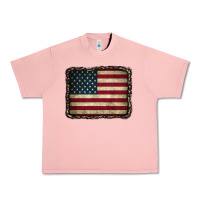 Salmon American Flag With Leopard Frame Urban Heavy Tee - CowCowDesign