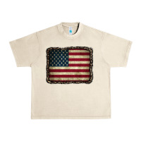 Sandshell American Flag With Leopard Frame Urban Heavy Tee - CowCowDesign