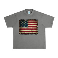 Tornado American Flag With Leopard Frame Urban Heavy Tee - CowCowDesign