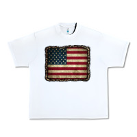 White American Flag With Leopard Frame Urban Heavy Tee - CowCowDesign