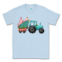 Dusty Blue Christmas tree tractor Classic Tee - CowGirlArtShop