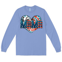 Colony Blue American Mama heart Long Sleeve Tee - FaDigitalArtStudio