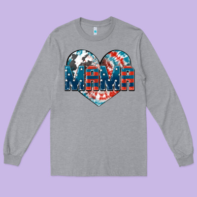 American Mama Heart Long Sleeve Tee Designed By Fadigitalartstudio