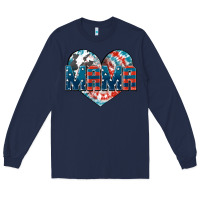 Navy American Mama heart Long Sleeve Tee - FaDigitalArtStudio