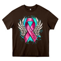 Chocolate Brown cancer ribbon with angel wings Heavy Core Tee - NancyCooperArtShop