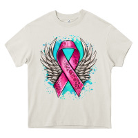 Cream cancer ribbon with angel wings Heavy Core Tee - NancyCooperArtShop