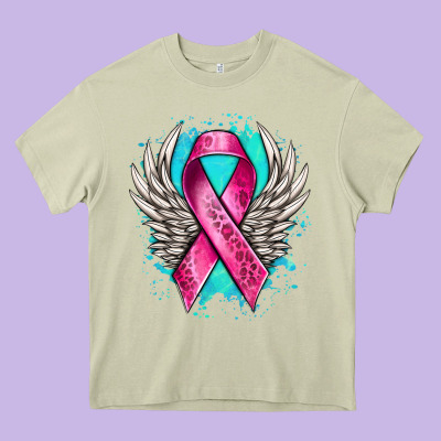 Cancer Ribbon With Angel Wings Heavy Core Tee Designed By Nancycooperartshop