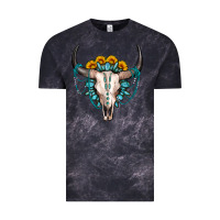 Cloud Black sunflower gemstone bull skull Vintage Tee - OliviaCreatesArt