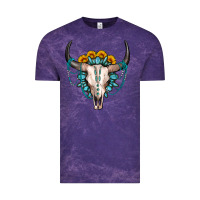 Cloud Purple sunflower gemstone bull skull Vintage Tee - OliviaCreatesArt