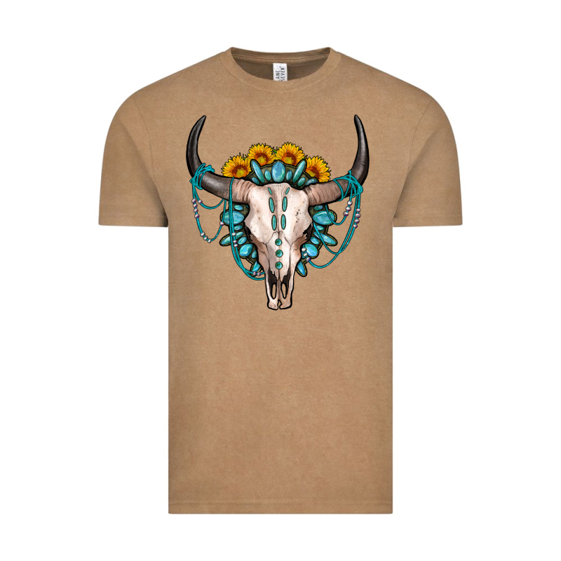 Sunflower Gemstone Bull Skull Vintage Tee by OliviaCreatesArt | Teevron