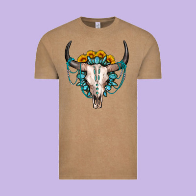 Sunflower Gemstone Bull Skull Vintage Tee Designed By Oliviacreatesart