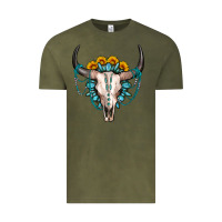 Vintage Olive sunflower gemstone bull skull Vintage Tee - OliviaCreatesArt